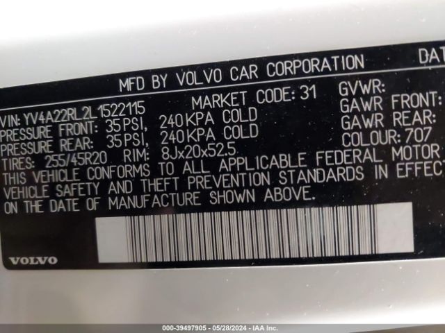 YV4A22RL2L1522115 Volvo Xc60 T6 Inscription