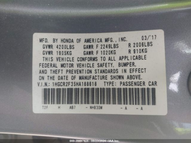 1HGCR2F35HA188618 Honda ACCORD LX