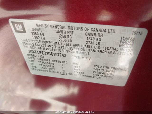 GMC Terrain Slt 2016 2GKFLPE32G6157743 Image 9