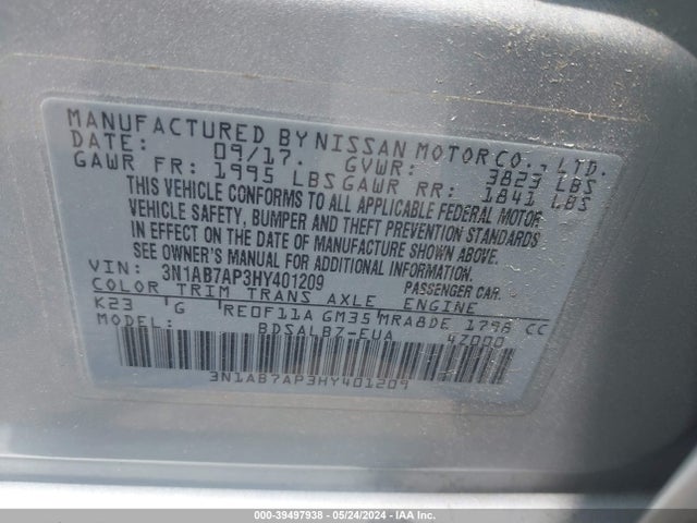 Nissan SENTRA S 2017 3N1AB7AP3HY401209 Image 9