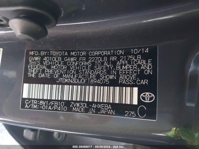 Toyota Prius Three 2015 JTDKN3DU0F1894075 Image 9