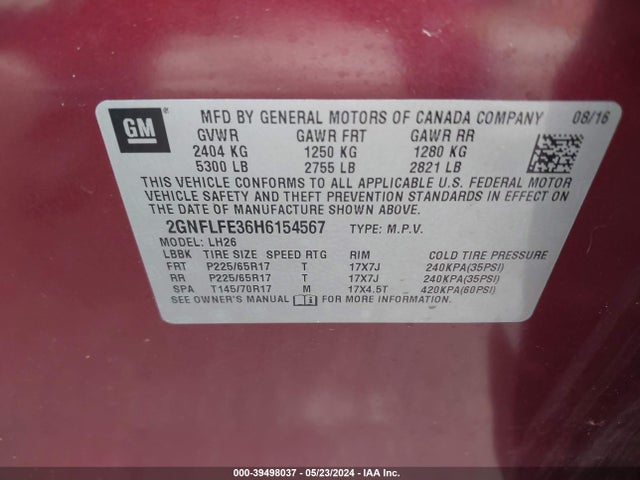 Chevrolet EQUINOX LT 2017 2GNFLFE36H6154567 Image 9
