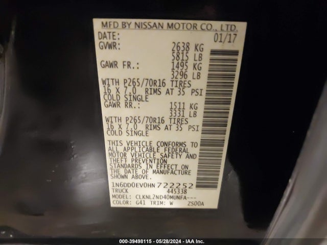 Nissan Frontier Sv 2017 1N6DD0EV0HN722252 Image 9