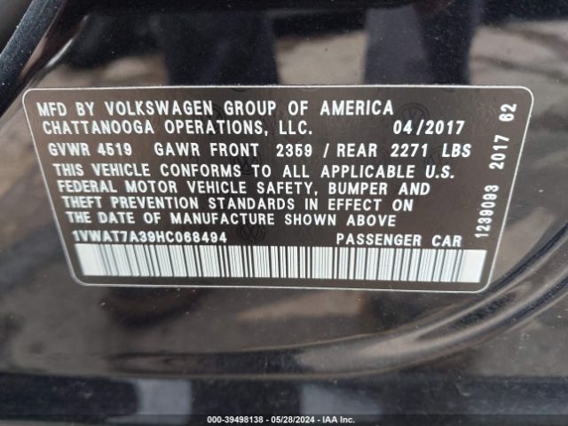 1VWAT7A39HC068494 Volkswagen Passat 1.8t S