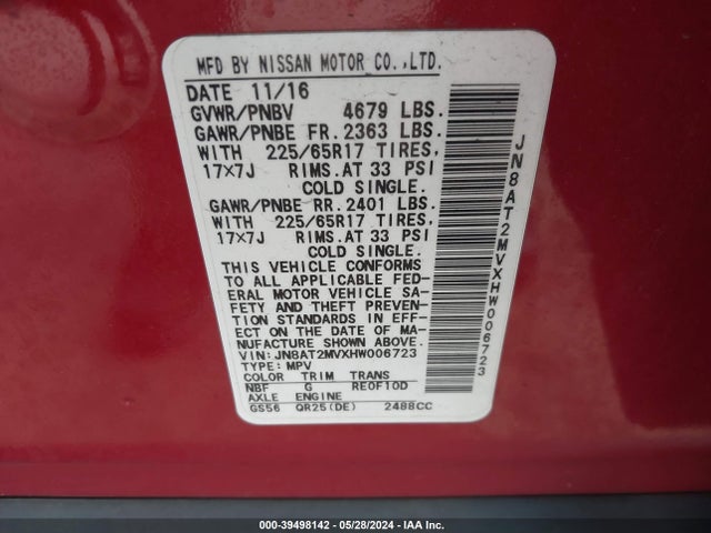 Nissan ROGUE S 2017 JN8AT2MVXHW006723 Image 9