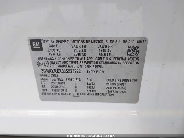 Chevrolet EQUINOX LT 2018 3GNAXKEX8JS523222 Image 9