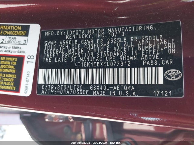 Toyota Avalon Xle Touring 2014 4T1BK1EBXEU077912 Image 9