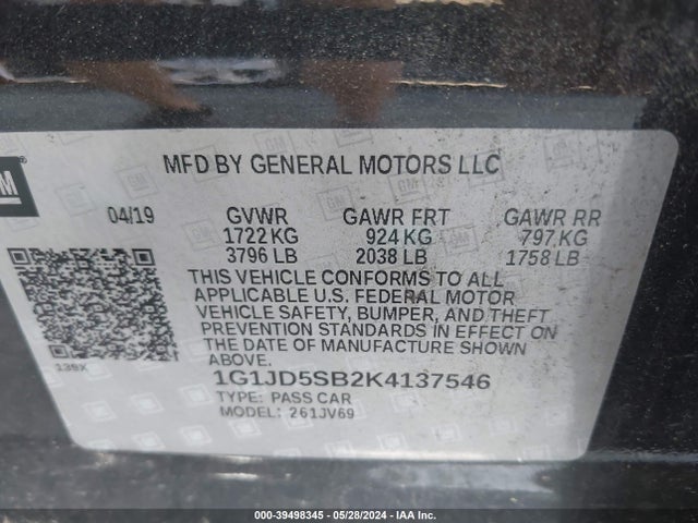 Chevrolet Sonic Lt Auto 2019 1G1JD5SB2K4137546 Image 9