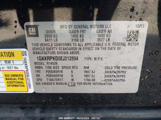 GMC Acadia Sle-2 2014 1GKKRPKD0EJ212894 Image 9
