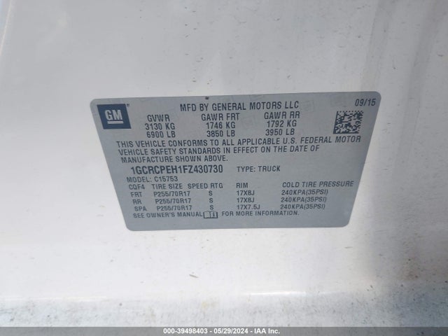 Chevrolet Silverado 1500 Wt 2015 1GCRCPEH1FZ430730 Image 9