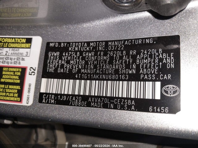 Toyota CAMRY SE 2022 4T1G11AKXNU680163 Image 9