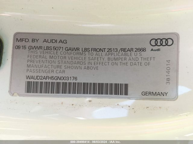 WAUD2AFH5GN003176 Audi A5 2.0t Premium