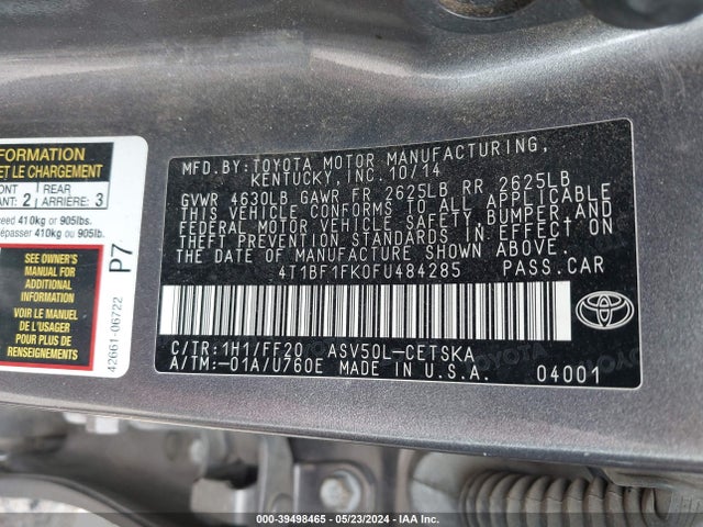 Toyota CAMRY SE 2015 4T1BF1FK0FU484285 Image 9