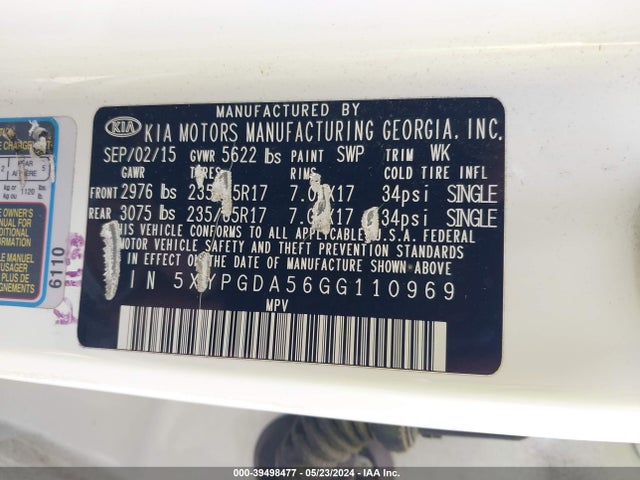 KIA Sorento 3.3l Lx 2016 5XYPGDA56GG110969 Image 9