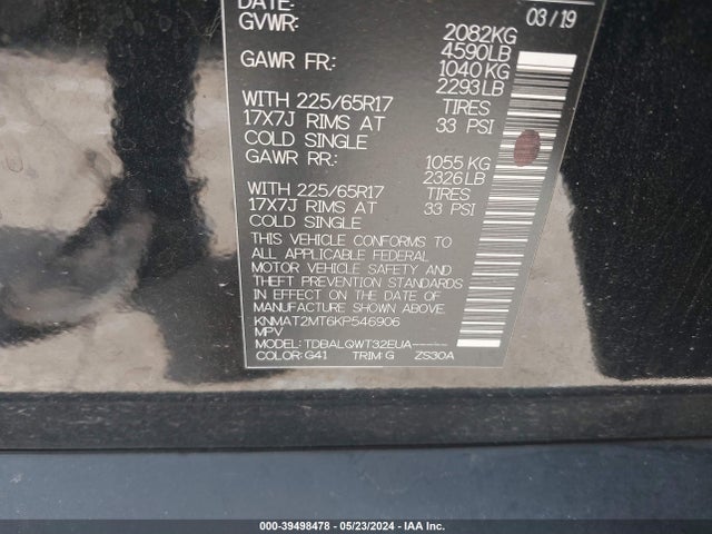 Nissan ROGUE SV 2019 KNMAT2MT6KP546906 Image 9