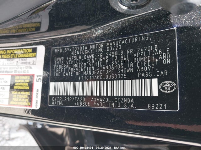 Toyota CAMRY LE 2020 4T1C11AK0LU953025 Image 9