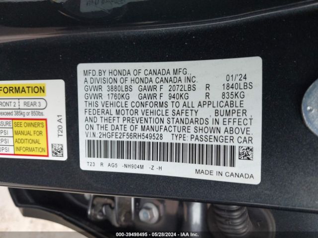 2HGFE2F56RH549528 Honda Civic Sport