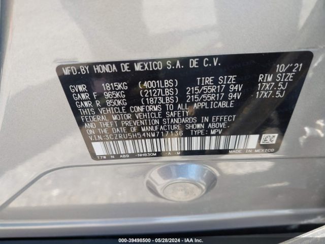 3CZRU5H54NM717136 Honda Hr-v 2wd Ex