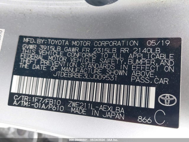 Toyota Corolla Hybrid Le 2020 JTDEBRBE3LJ009531 Image 9