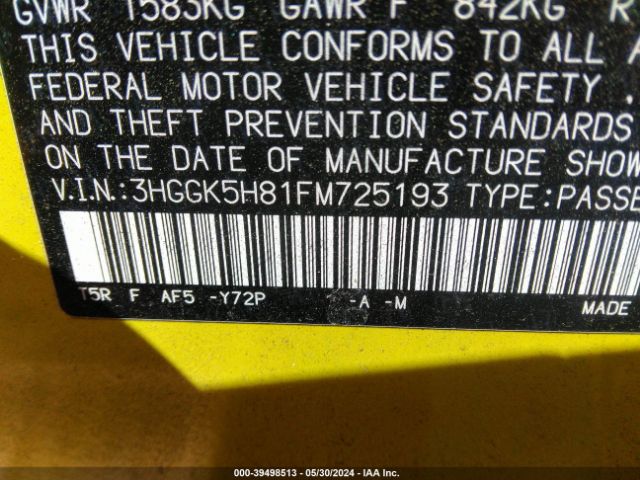 3HGGK5H81FM725193 Honda Fit Ex/ex-l