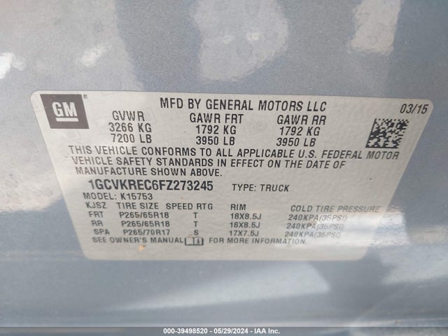 Chevrolet Silverado 1500 2lt 2015 1GCVKREC6FZ273245 Image 9