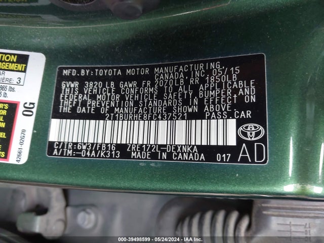 Toyota Corolla Le Plus 2015 2T1BURHE8FC437521 Image 9