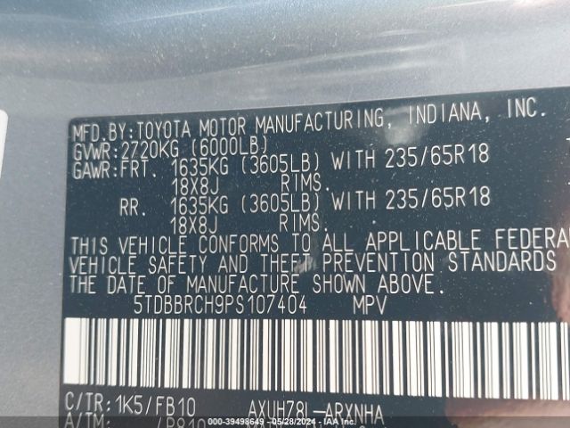 5TDBBRCH9PS107404 Toyota Highlander Hybrid Le