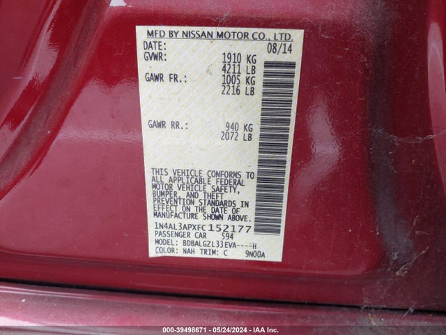 Nissan Altima 2.5 S 2015 1N4AL3APXFC152177 Image 9
