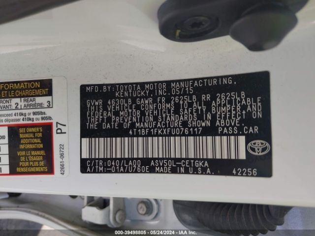 4T1BF1FKXFU076117 Toyota CAMRY XLE