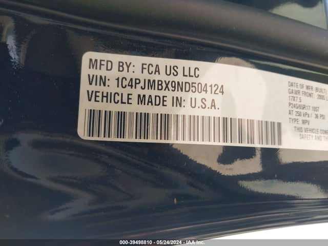 1C4PJMBX9ND504124 Jeep Cherokee Trailhawk 4x4