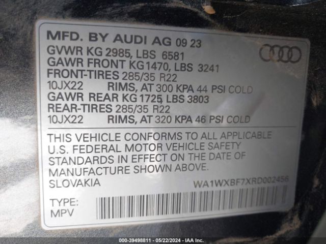 WA1WXBF7XRD002456 Audi Q7 Prestige 55 Tfsi Quattro Tiptronic