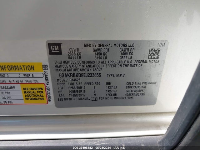Buick Enclave Leather 2014 5GAKRBKD9EJ233856 Image 9