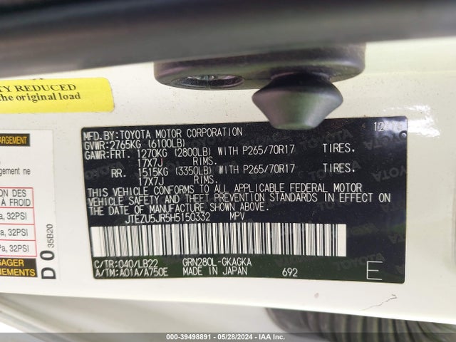 Toyota 4runner Sr5 Premium 2017 JTEZU5JR5H5150332 Image 9
