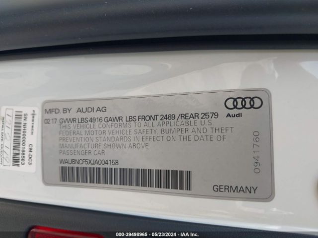 WAUBNCF5XJA004158 Audi A5 2.0t Premium