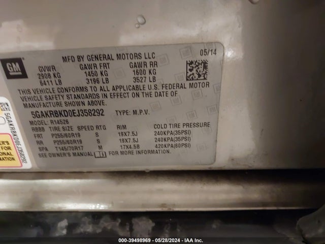 Buick Enclave Leather 2014 5GAKRBKD0EJ358292 Image 9