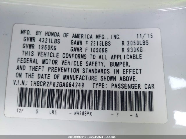 Honda Accord Ex-l 2016 1HGCR2F82GA064249 Image 9