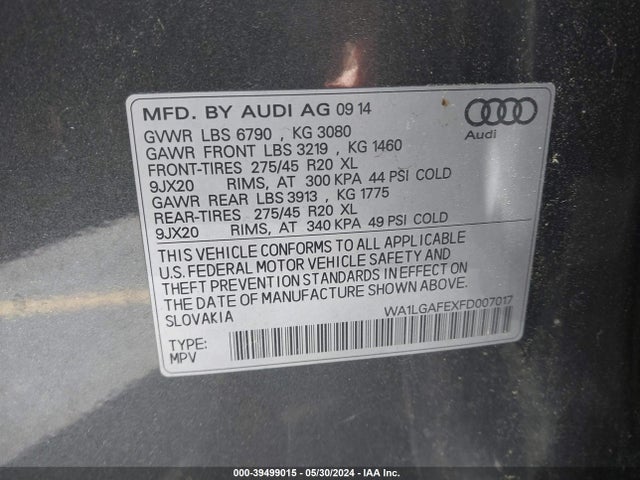 WA1LGAFEXFD007017 Audi Q7 3.0t Premium