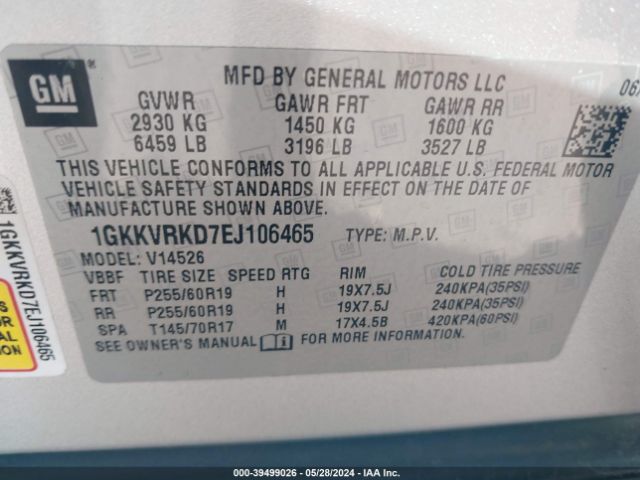 1GKKVRKD7EJ106465 GMC Acadia Slt-1