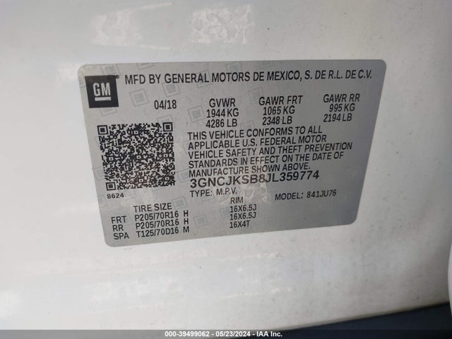 Chevrolet TRAX LS 2018 3GNCJKSB8JL359774 Image 9