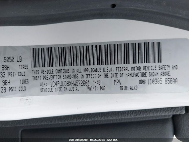 1C4PJLDBXHW572601 Jeep Cherokee Limited Fwd