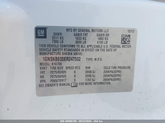Chevrolet Tahoe Lt 2014 1GNSKBE05ER247502 Image 9