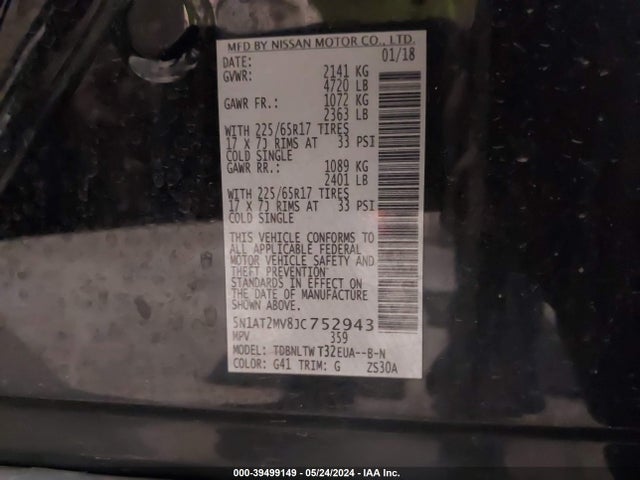 Nissan ROGUE SV 2018 5N1AT2MV8JC752943 Image 9