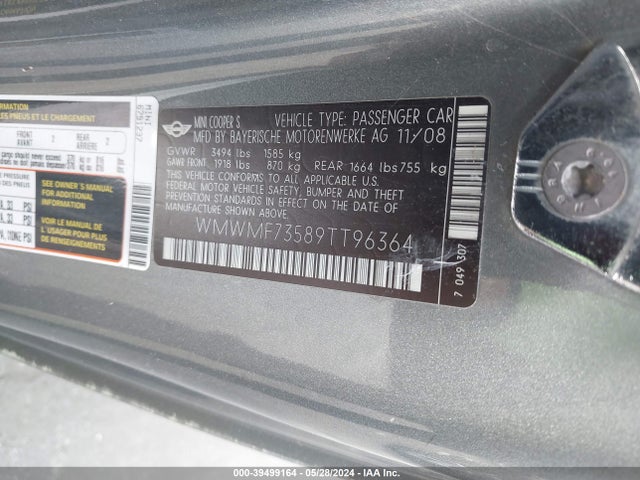 2009 MINI COOPER S WMWMF73589TT96364 Photo 8