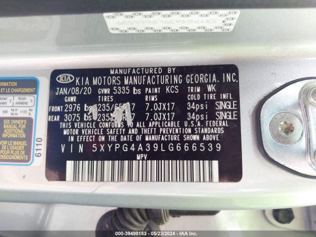 5XYPG4A39LG666539 KIA Sorento 2.4l L
