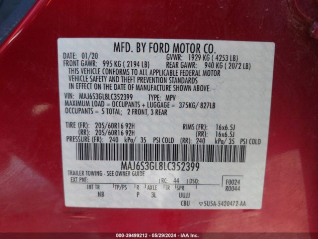 MAJ6S3GL8LC352399 Ford Ecosport Se