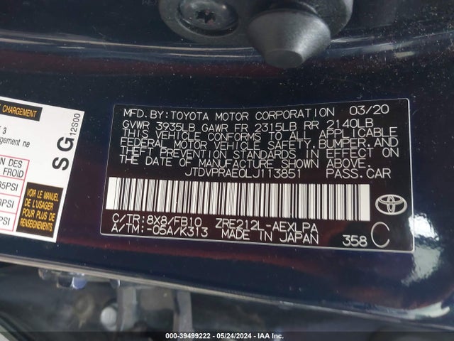 Toyota COROLLA LE 2020 JTDVPRAE0LJ113851 Image 9