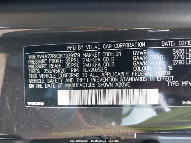 YV4A22RK3K1339179 Volvo Xc60 T6 Momentum