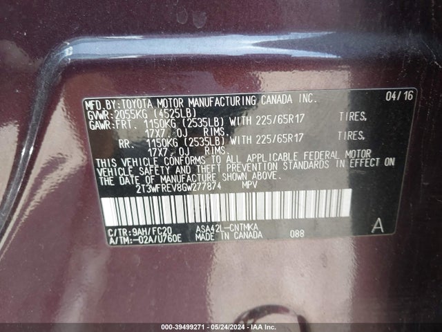 Toyota Rav4 Xle 2016 2T3WFREV8GW277874 Image 9