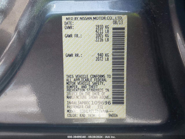 Nissan Altima 2.5 S 2014 1N4AL3AP8EC109696 Image 9
