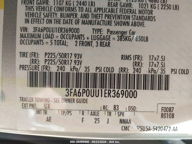 Ford Fusion Hybrid S 2014 3FA6P0UU1ER369000 Image 9